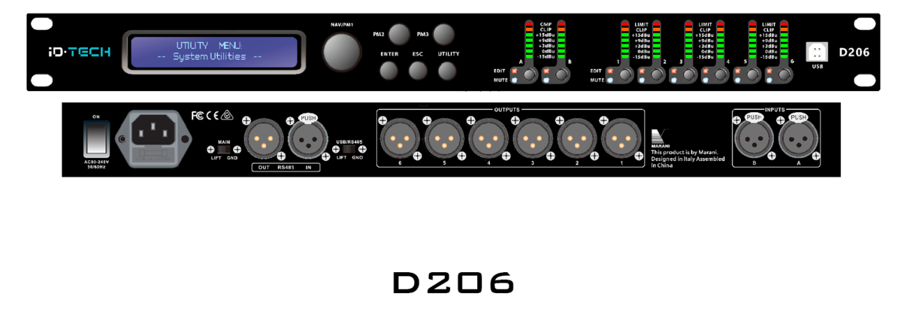 D206 là lựa chọn lý tưởng cho hệ thống quản lý loa với hiệu suất vượt trội và khả năng đa nhiệm đa dạng. Với MARANI® DSP mạnh mẽ, 11 băng tần PEQ, và nhiều tính năng tiện ích khác, D206 là công cụ đắc lực cho việc điều chỉnh âm thanh một cách chính xác và linh hoạt.