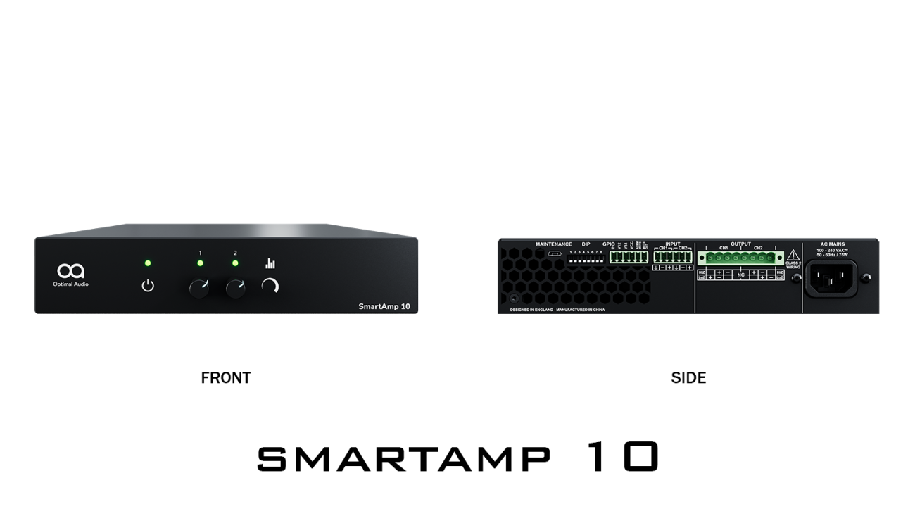 SmartAmp 10 - Bộ khuếch đại âm thanh 2 kênh mạnh mẽ, được thiết kế để tối ưu hiệu suất của loa Optimal-Audio. Với công nghệ chia sẻ điện năng, DSP tích hợp, và khả năng hoạt động ở trở kháng thấp và tải loa 70V-100V, SmartAmp 10 là sự lựa chọn lý tưởng cho quán bar, nhà hàng, và các không gian thương mại khác