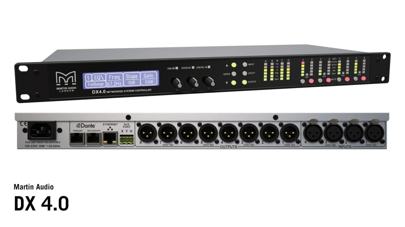 Martin Audio DX4.0 là bộ điều khiển tín hiệu âm thanh cho loa hàng đầu với 4 kênh đầu vào và 8 kênh đầu ra, cung cấp hiệu suất âm thanh xuất sắc với công nghệ chuyển đổi âm thanh hiện đại và thuật toán DSP. Với đầu vào âm thanh kỹ thuật số, Dante™, và khả năng điều khiển từ xa qua Ethernet, DX4.0 là lựa chọn lý tưởng cho hệ thống loa tiên tiến. Hỗ trợ FIR tối ưu hóa cho O-Line và tích hợp bộ giới hạn loa phức tạp, DX4.0 đáp ứng mọi yêu cầu âm thanh chất lượng cao